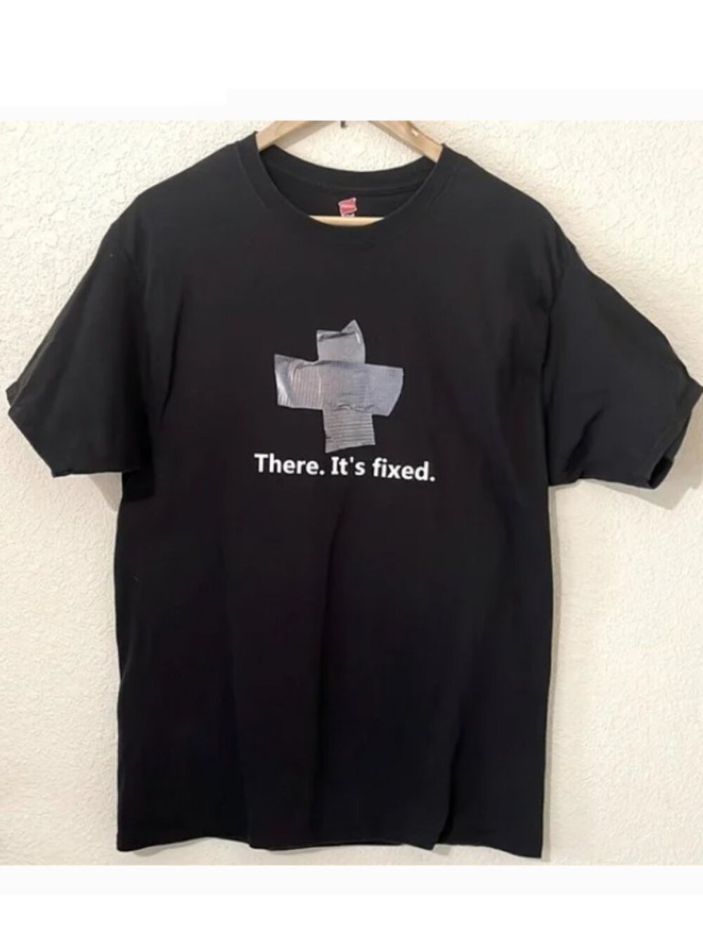Graphic funny duct tape shirt "There. It's Fixed." Men's Size Large
